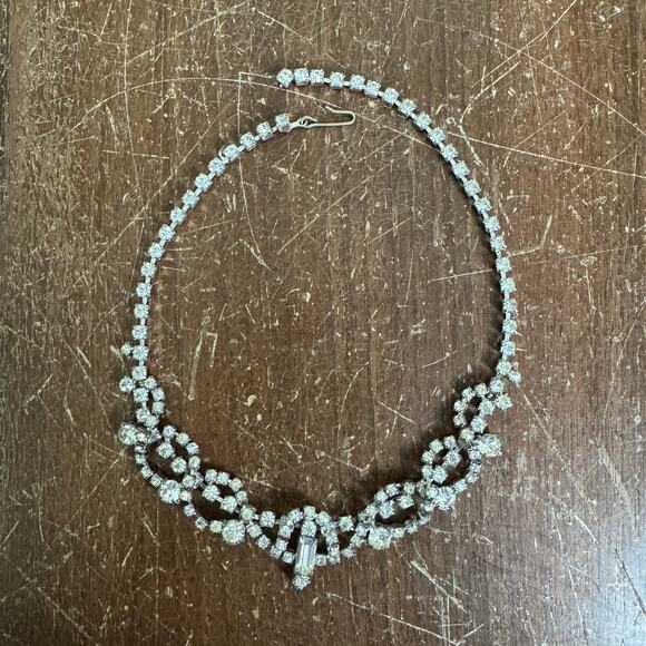 Vintage MCM Retro clear rhinestone faux diamond formal necklace hook closure‎ - Picture 1 of 4